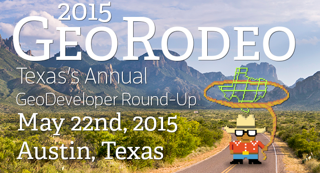 A banner for the 2015 GeoRodeo, Cowboy Nerd in front of Chisos Mountains