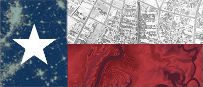 Texas flag superimposed with spatial data